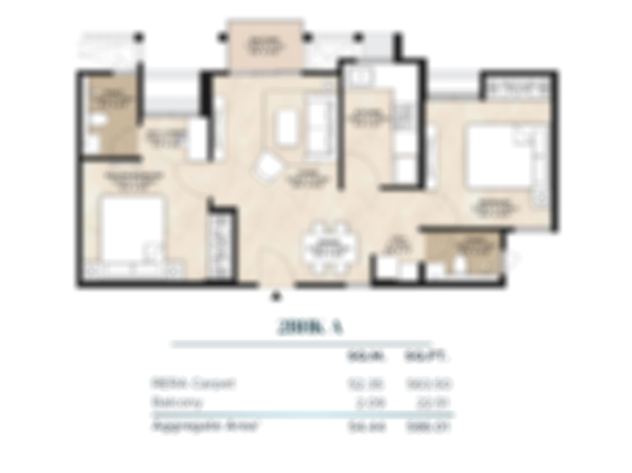 Floor plan of a 3 BHK apartment